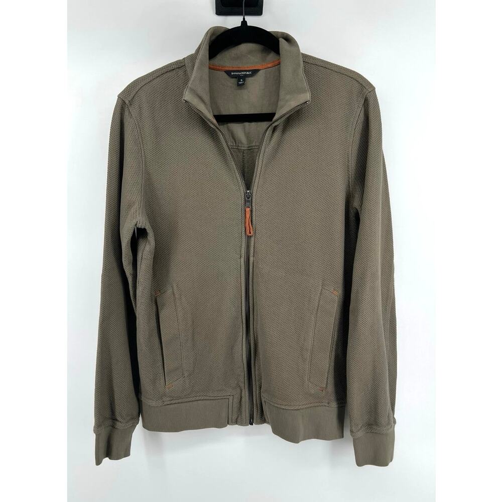 Banana Republic Women's Full Zip Mock Jacket Size S Green Sweater Honeycomb